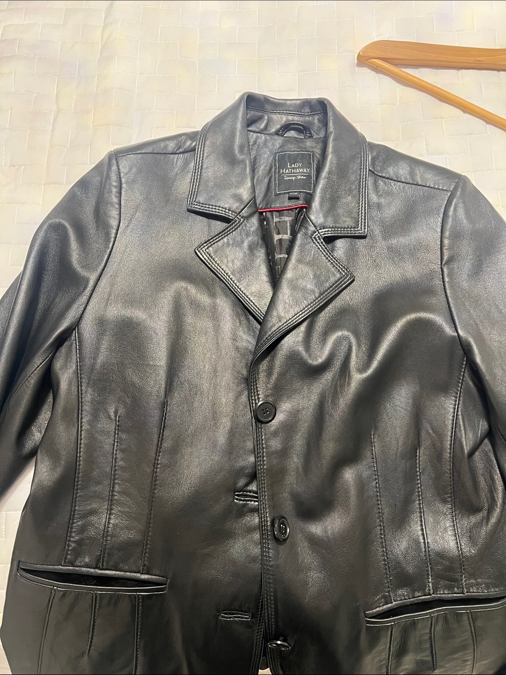 Lady Hathaway Black Leather Button-Front Jacket